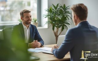 Business owner consulting with a business broker in an office.