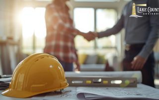 Two professionals shaking hands, symbolizing a business deal.