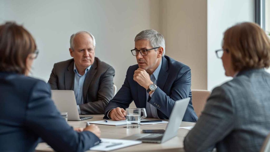 Advisors working with business owners during a sale planning meeting.