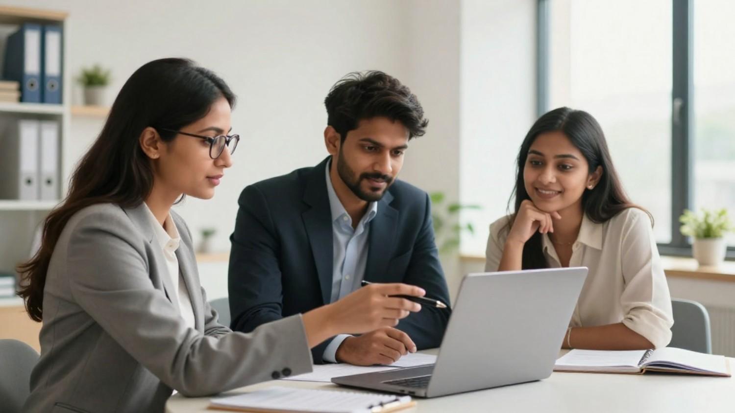 Business team discussing project data and backlog performance.